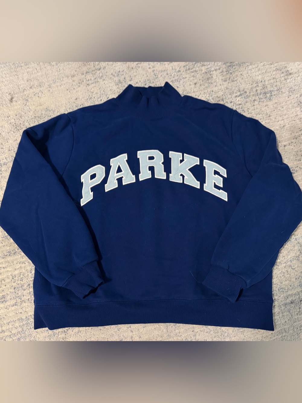 PARKE Holiday 2025 Fleece Mockneck Navy Blue w/Light Blue Letters L/XL